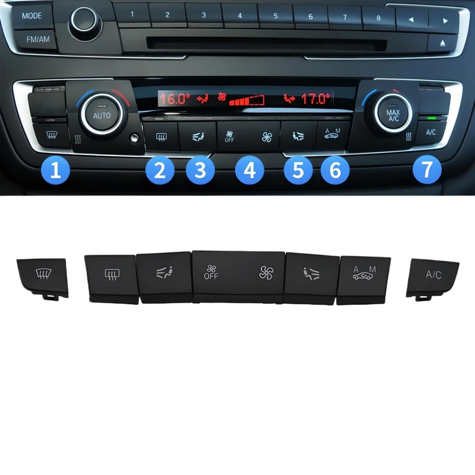 Climate control buttons kit – Black – Compatible with BMW E90 E91 E92 E93 – Interior dashboard