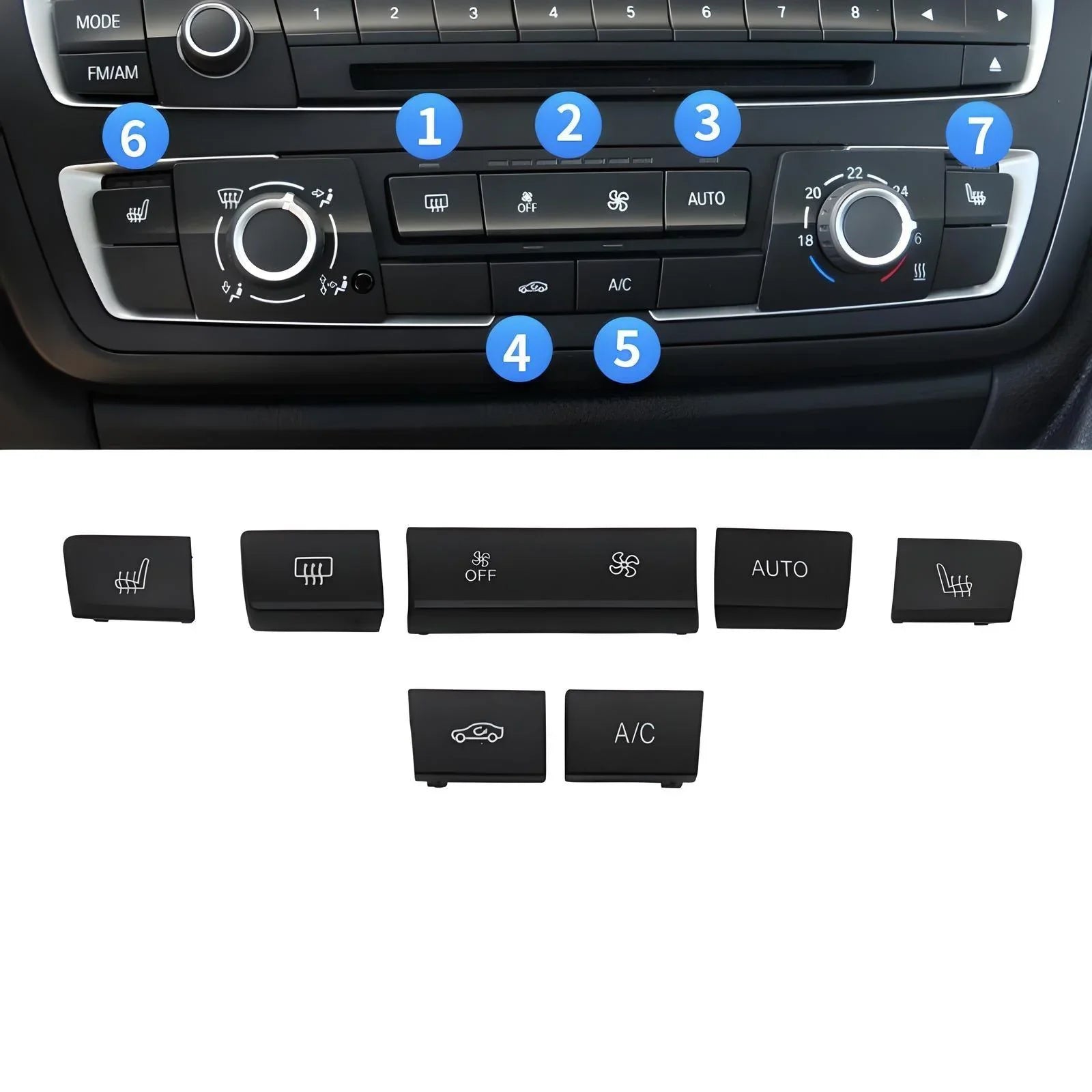 Car Climate Control Button Set – Black – Compatible with BMW E90 E91 E92 E93 – Interior Control Panel