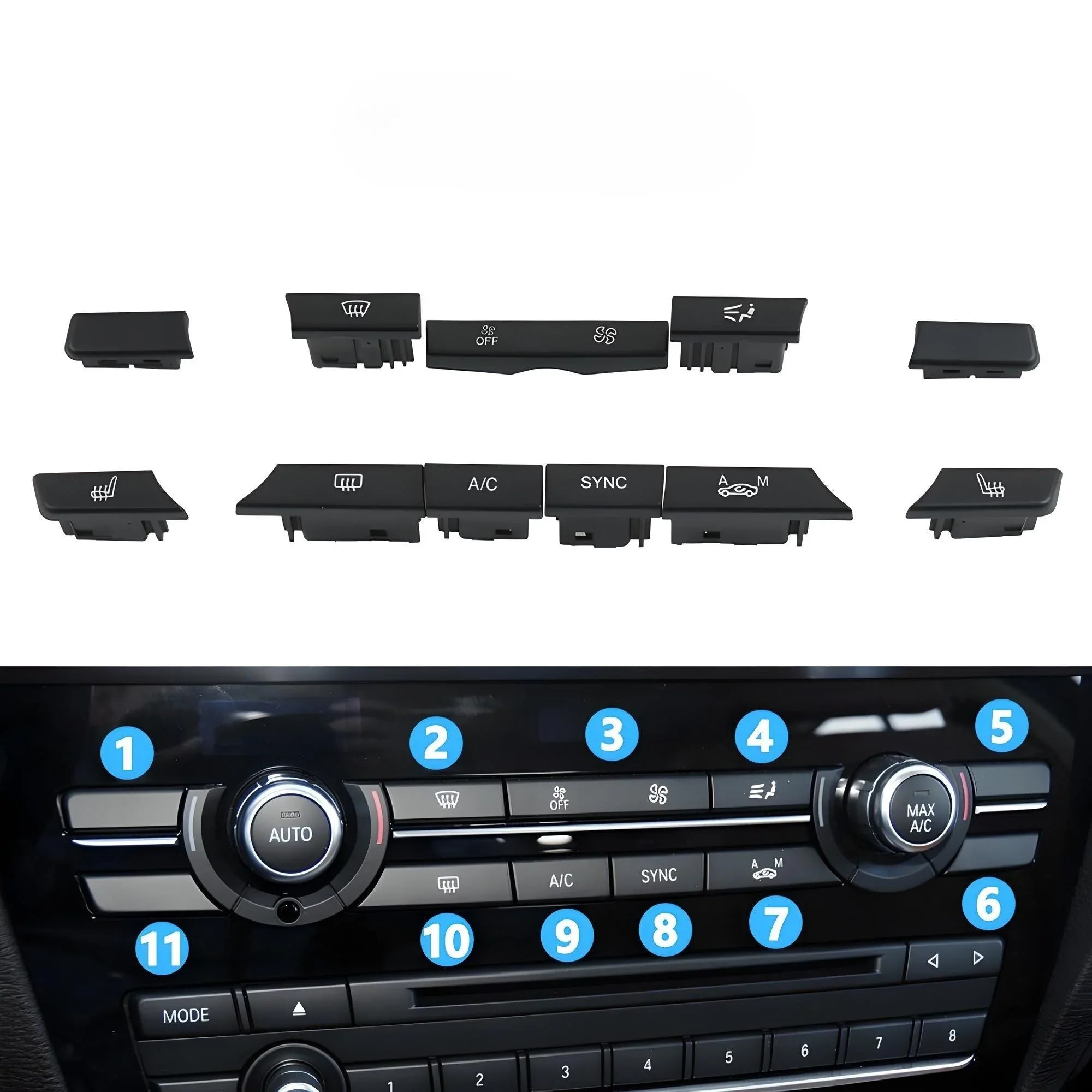 BMW E90 E91 Auto HVAC Button Kit – Black – Compatible with BMW E90 E91 – Front dashboard