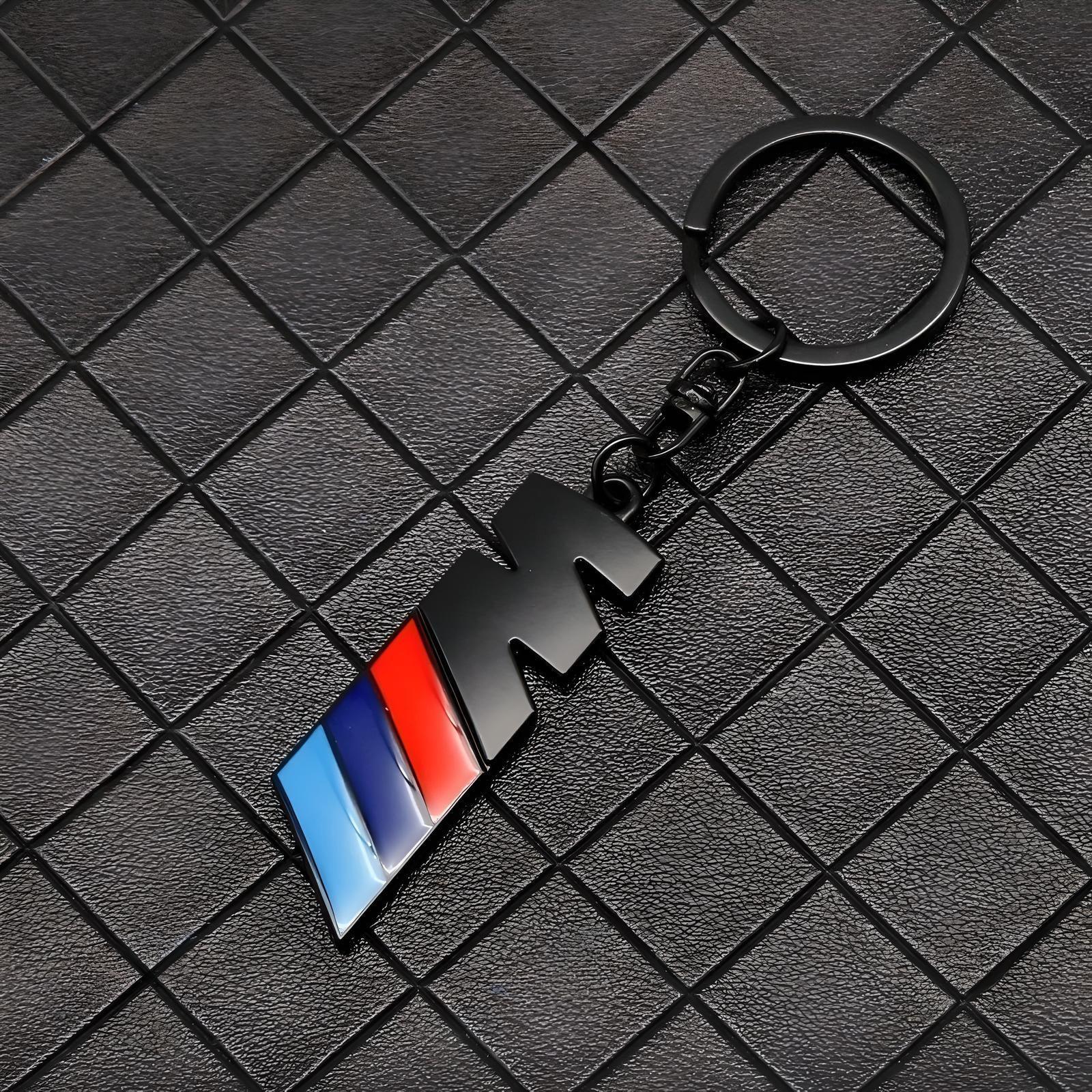BMW M Logo Keychain – Black with Blue and Red Stripes – Accessory